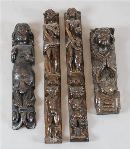 Four various 17th century carved oak figural corbels